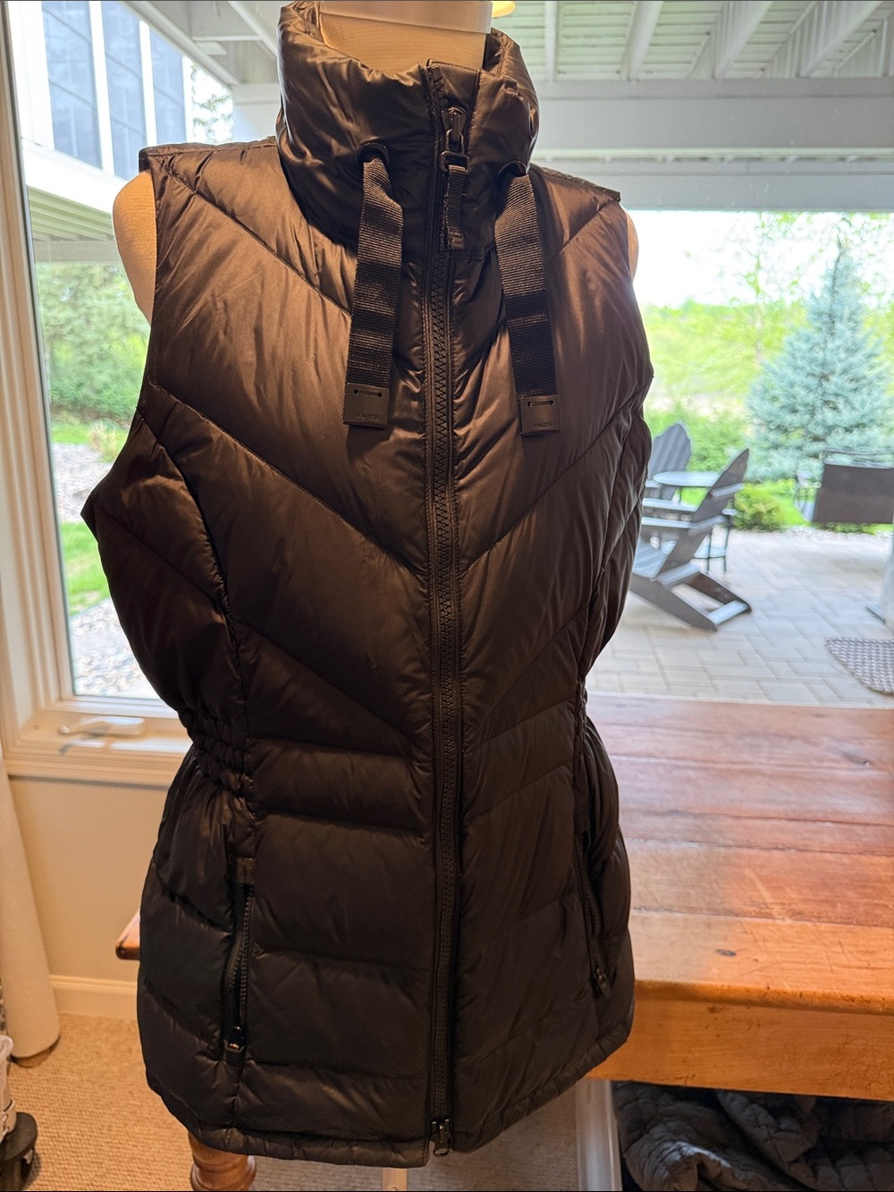 Athleta Black Quilted Down-Style Vest with High Collar
